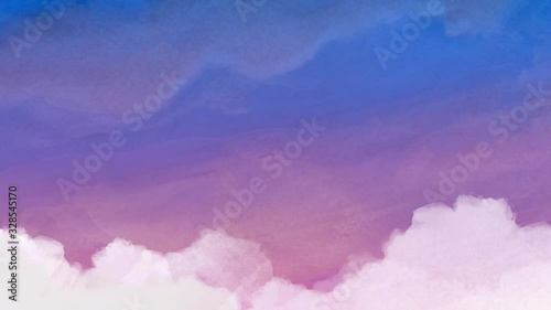 Set of 3 purple watercolor painterly sky looping animated backgrounds. Stop-motion low frame-rate animation.