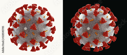 Coronavirus microscopic view. Floating influenza virus cells. Dangerous asian ncov corona virus, SARS pandemic risk concept. 3d rendering photo