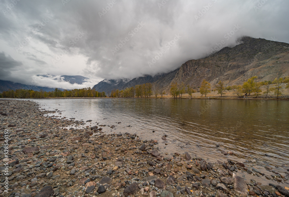 Mountain autumn landscape and river