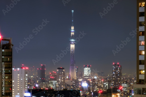 View of city building with Tokyo Skytree at night
