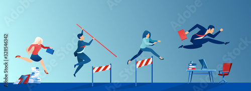 Vector of business people conquering adversity, overcoming obstacles photo