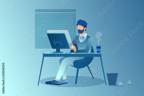Vector of a creative freelancer man working on his desktop