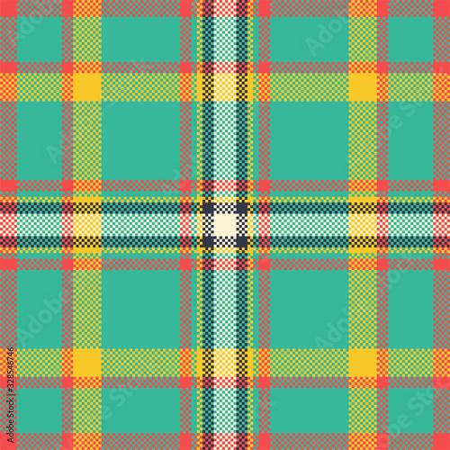 Pixel background vector design. Modern seamless pattern plaid. Square texture fabric. Tartan scottish textile. Beauty color madras ornament.