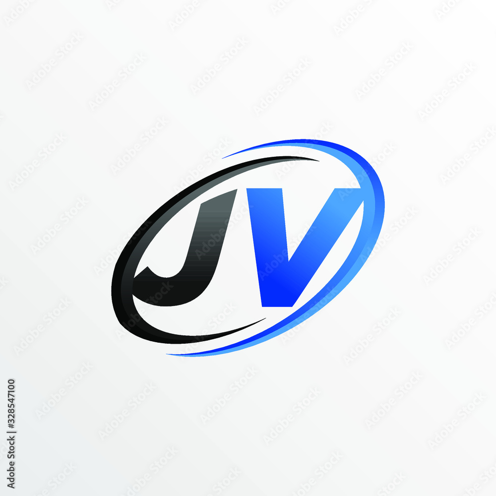 Initial Letters JV Logo with Circle Swoosh Element Initial Letters JV Logo with Circle Swoosh Element