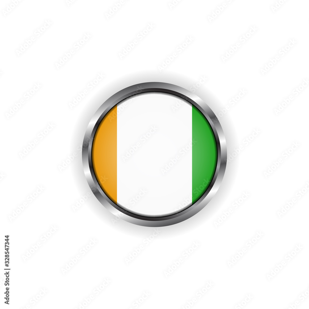 Abstract button with stylish metallic frame. Ivory Coast flag vector illustration Abstract button with stylish metallic frame. Ivory Coast flag vector illustration