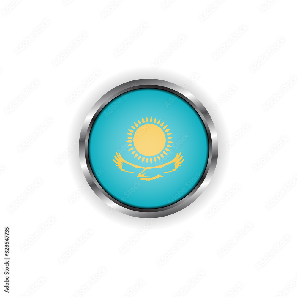 Abstract button with stylish metallic frame. Kazakhstan flag vector illustration Abstract button with stylish metallic frame. Kazakhstan flag vector illustration