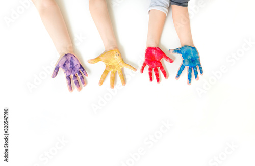 Close children's hands painted