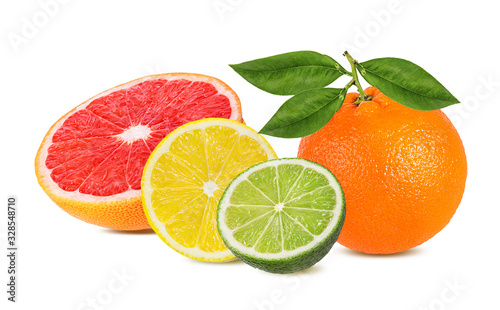 Citrus Fruit Set orange  grapefruit  lime  lemon isolated on white background.