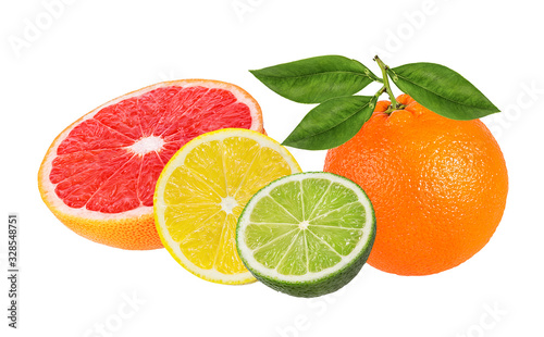 Citrus Fruit Set orange  grapefruit  lime  lemon isolated on white background.