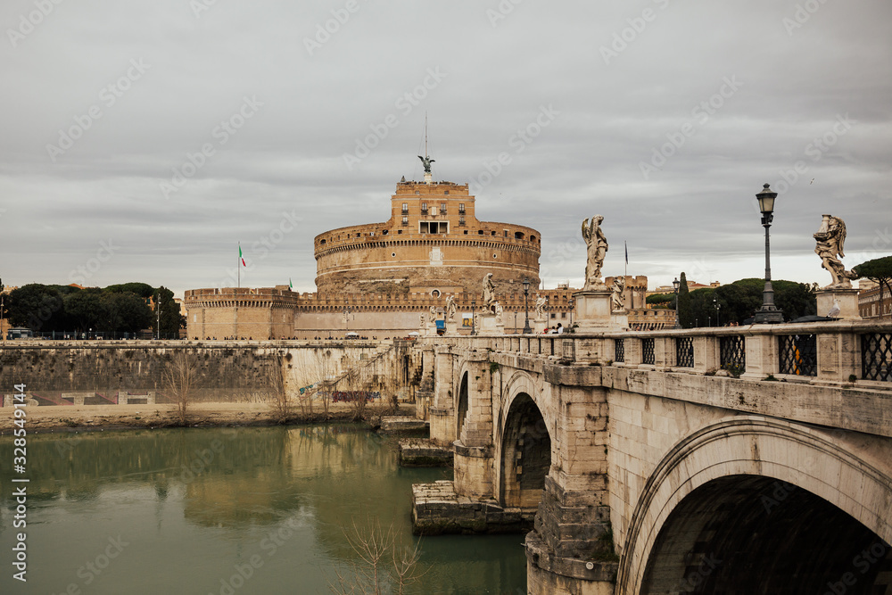 Image of the medieval fortification of Sankt Angelo in Rome, Italy. Castle of Holy Angel, Rome, Italy. Castel Sant'Angelo is one of the main travel destinations in Europe. 