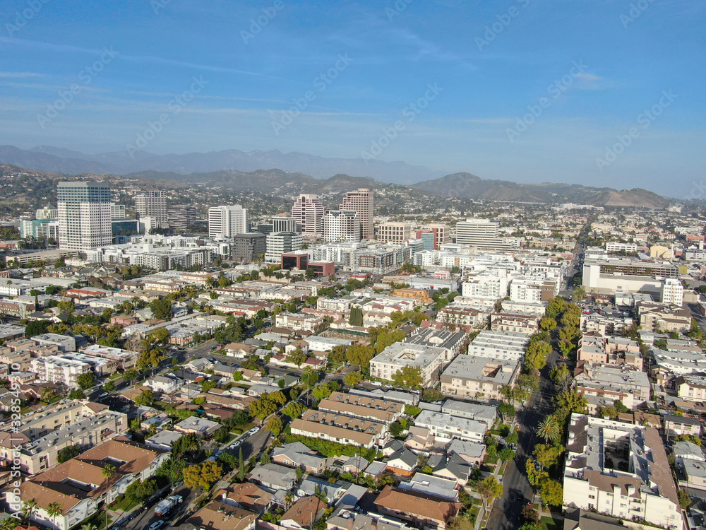 Fototapeta premium Aerial view of downtown Glendale, city in Los Angeles County, California. USA
