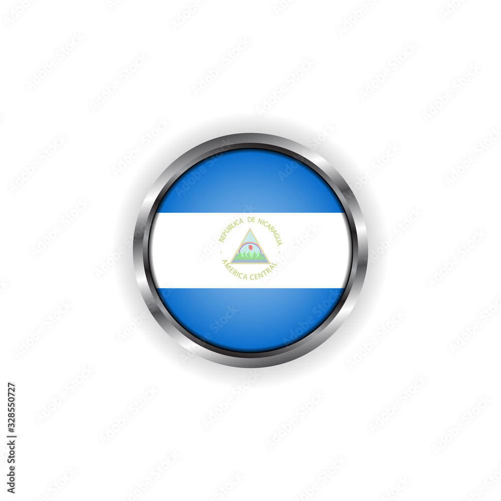 Abstract button with stylish metallic frame. Nicaragua flag vector illustration Abstract button with stylish metallic frame. Nicaragua flag vector illustration