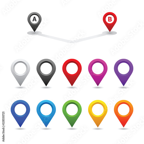 Colorful Pin Set, location pointer. Vector illustration