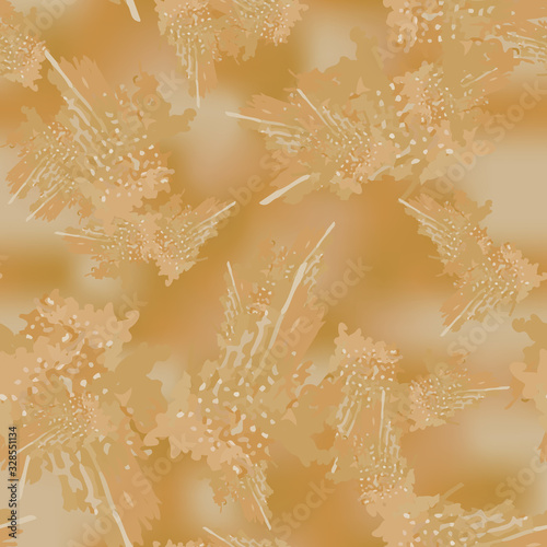Desert camouflage of various shades of beige, brown and grey colors