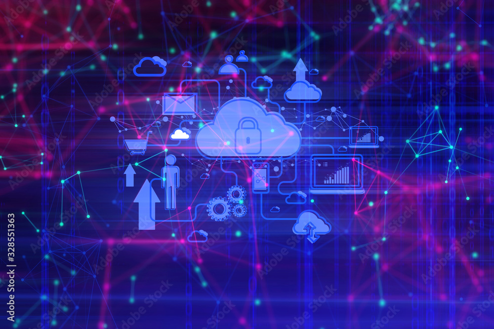 Naklejka premium digital deep learning brain of robotic ai, data connecting to futuristic with technology network in background 3d illustration rendering, atom cell neuron plexus of science