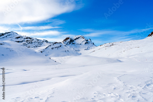 Winter landscape on the First mountain in Swiss Alps, Grindelwald ski resort, Switzerland © beataaldridge