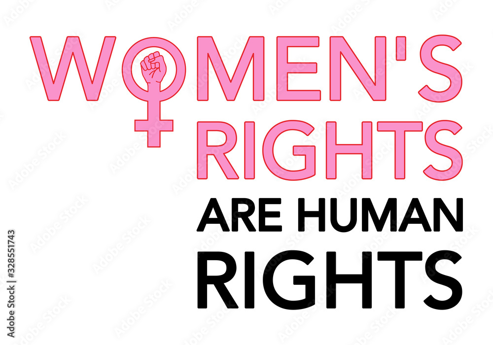 Women's rights are human rights, vector poster with female sign
