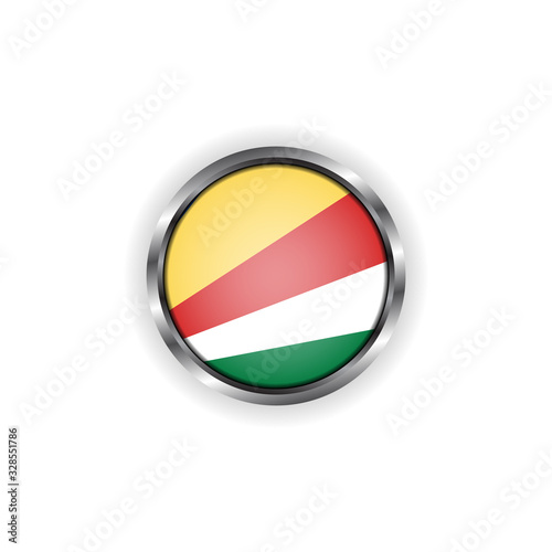 Abstract button with stylish metallic frame. Seychelles flag vector illustration