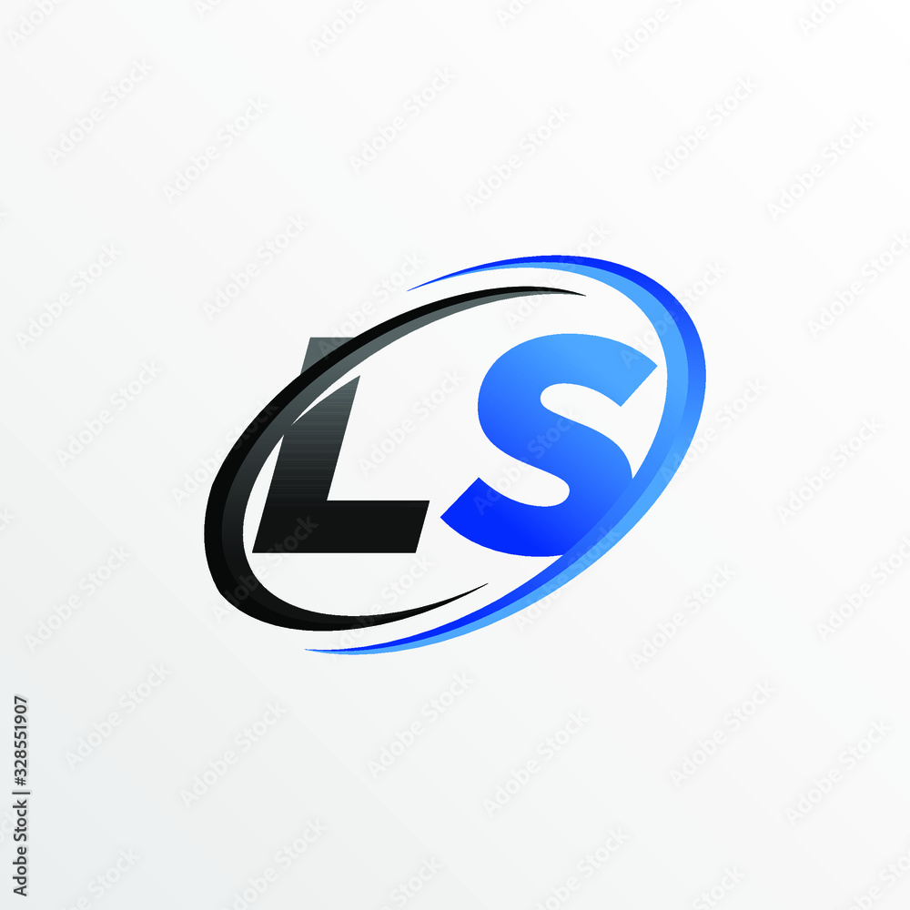 Initial Letters LS Logo with Circle Swoosh Element Initial Letters LS Logo with Circle Swoosh Element