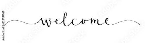 WELLCOME black vector brush calligraphy banner with swashes
