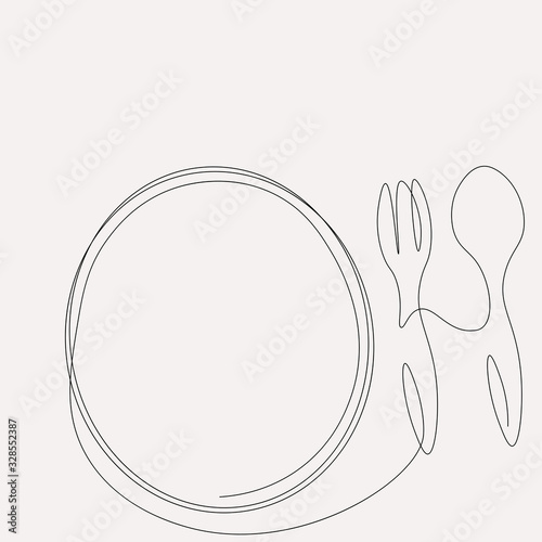 Fork, spoon and plate background vector illustration