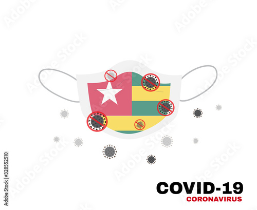 Medical face mask with symbol of TOGO flag to protect Togolese people from coronavirus or Covid-19, virus outbreak protection concept, sign symbol background, vector illustration 