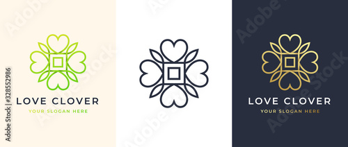 Abstract Four Leaf love clover logo design