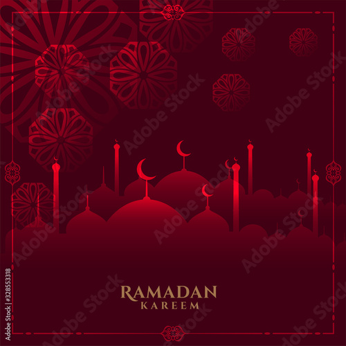 glowing red ramadan kareem background with mosque