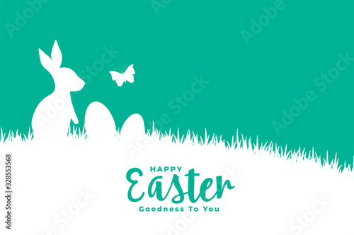 happy easter flat style card with rabbit on grass