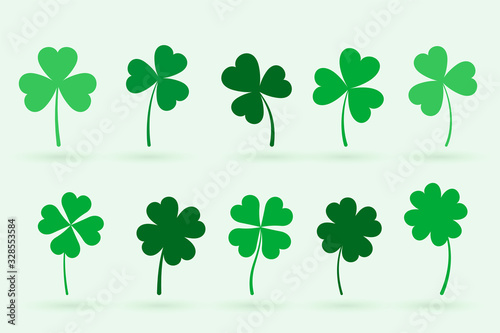 set of ten clover leaves in flat style