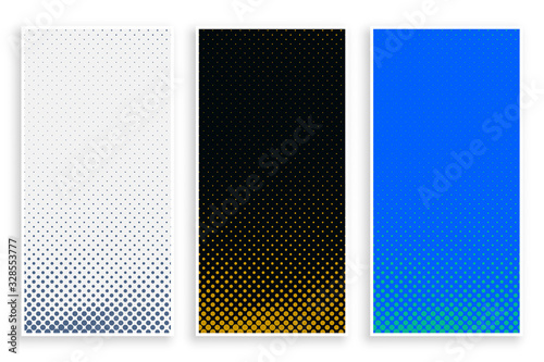 abstract halftone banners in three colors design