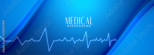 medical science blue banner with heartbeat line