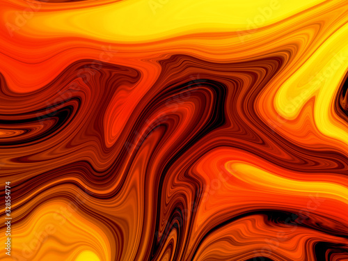 Marble ink colorful. Orange marble pattern of the blend of curves. Abstract pattern.
