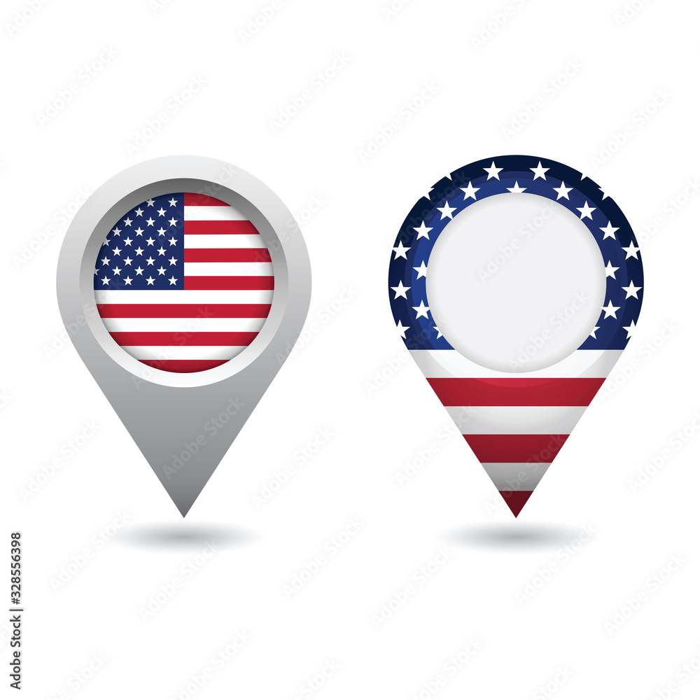 USA flag location pin, map pointer. Vector illustration. USA flag location pin, map pointer. Vector illustration.