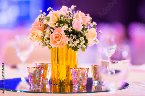 florist decor in indoor wedding setup table