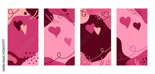 Vector set of Valentines Day abstract pink backgrounds with hearts and copy space for text. Banners