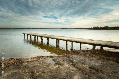 Wooden bridge in the water  village of Staw in eastern Poland