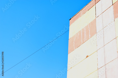 The walls of residential buildings are colored concrete and brick