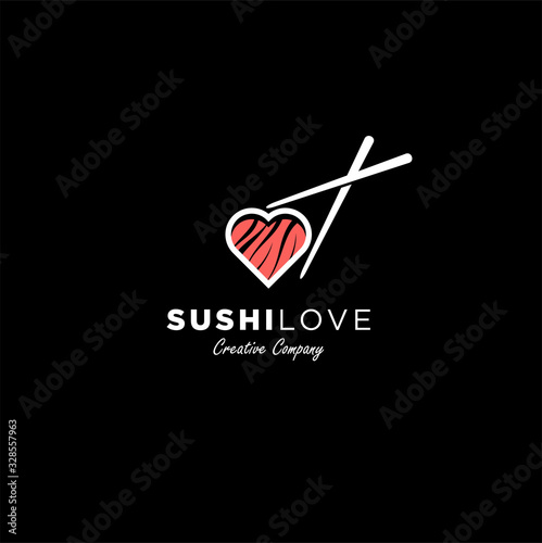 Sushi Love, Sushi icon, flat style vector illustration of sushi, with a black background