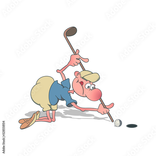 Golfer cartoon. Illustration on a white background with a shadow.