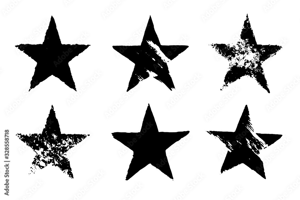 Set of grunge black star imprints - obrazy, fototapety, plakaty 