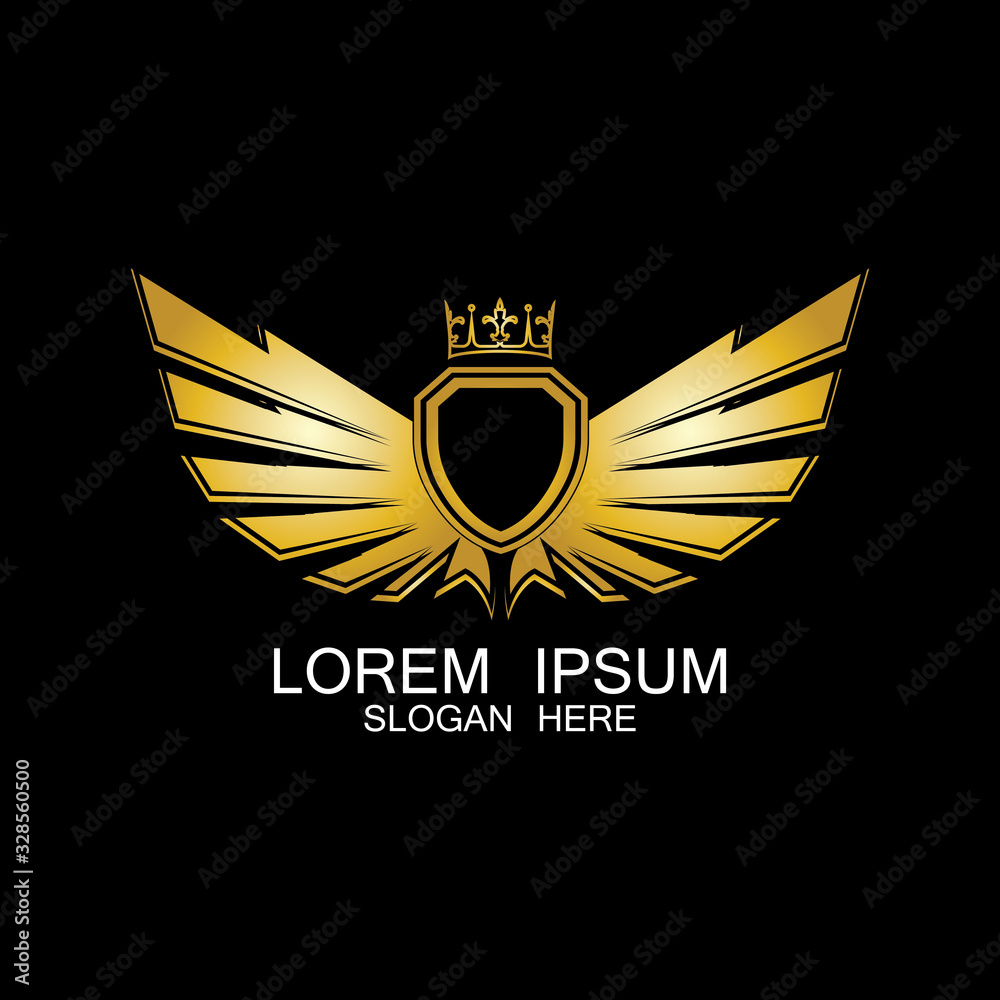 golden winged shield with crown logo / heraldry symbol golden winged shield with crown logo / heraldry symbol