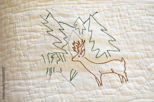 Antique hand embroidery deer