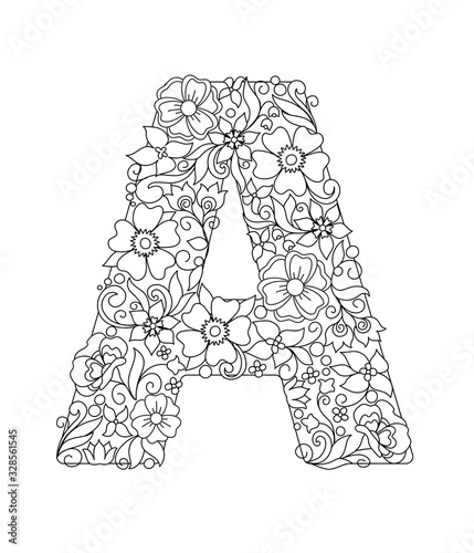 Capital letter A patterned with abstract flowers