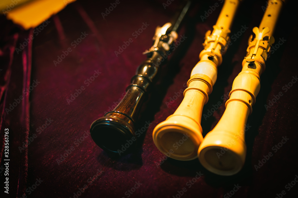 Naklejka premium Early Music Historical Instrument - Baroque Oboes on display 