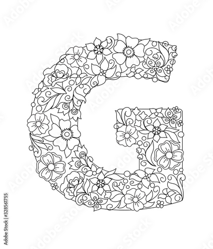 Capital letter G patterned with abstract flowers