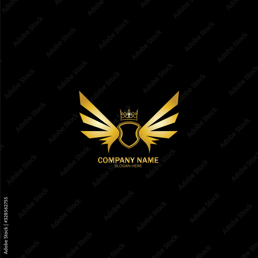 golden winged shield with crown logo / heraldry symbol
