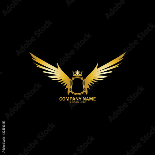 golden winged shield with crown logo / heraldry symbol