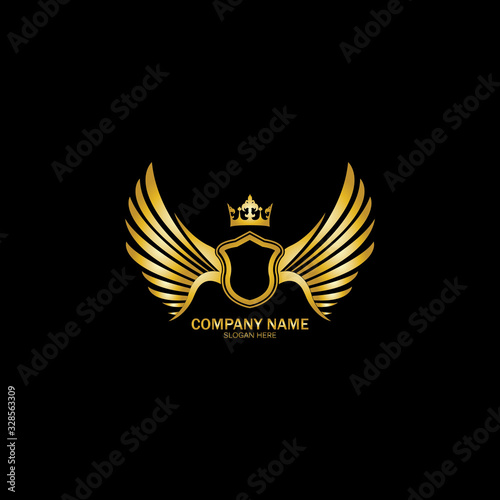 golden winged shield with crown logo / heraldry symbol