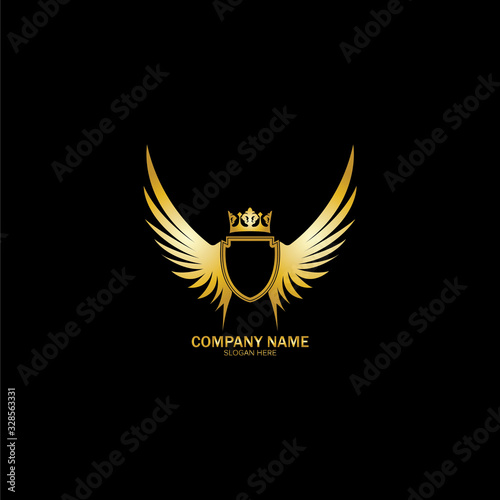 golden winged shield with crown logo / heraldry symbol